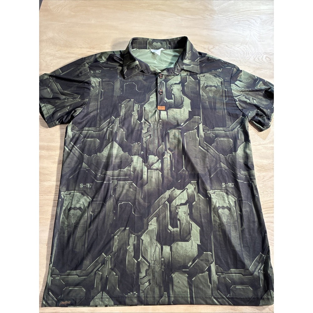 Retro Rifle Polo Shirt Mens Large Green Halo Master Chief S-117 Golf Performance